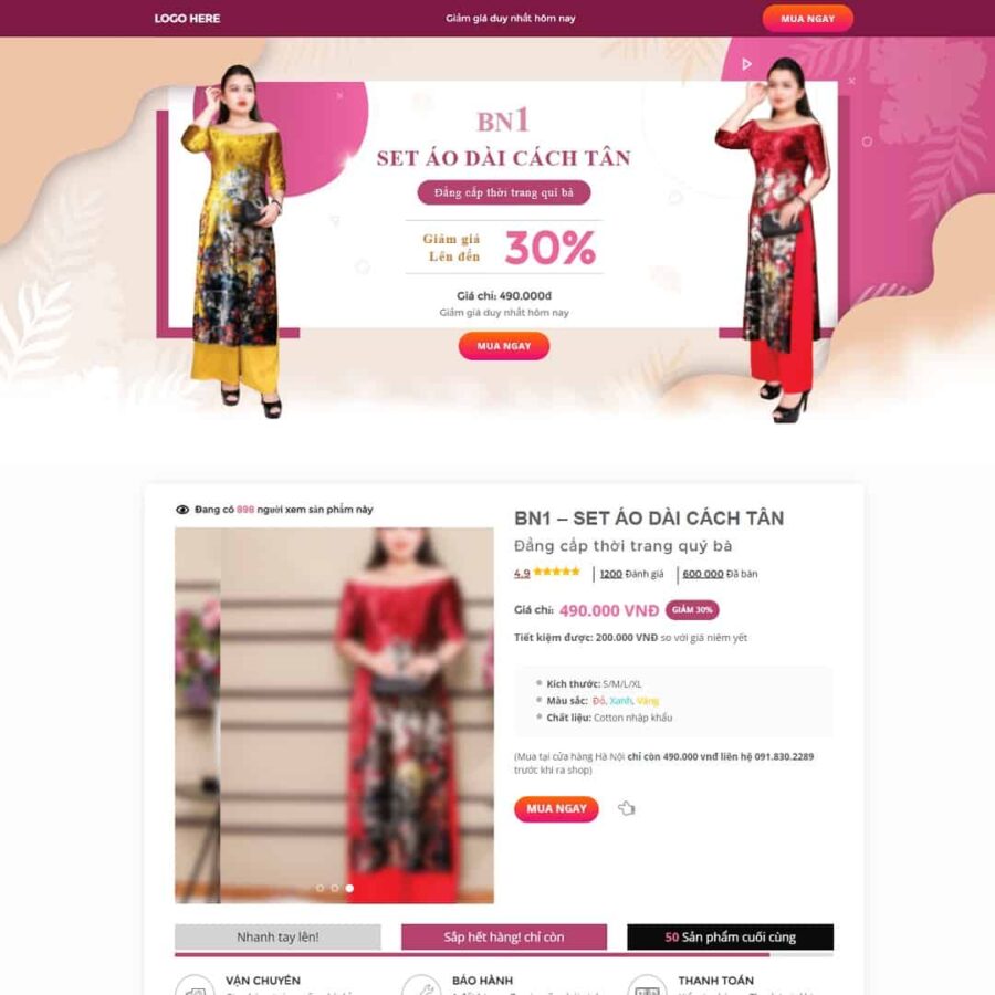 Thiết kế website Landing page áo dài