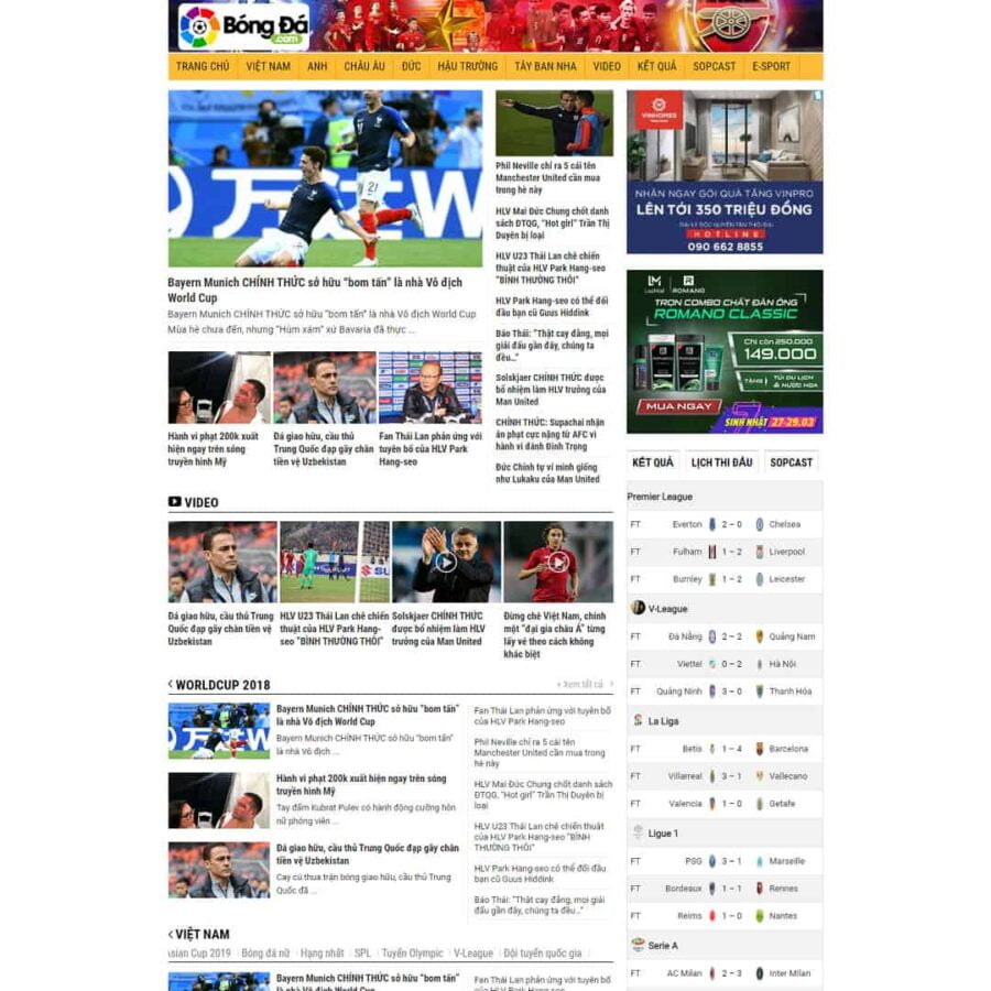 Thiết kế website tin tức thể thao