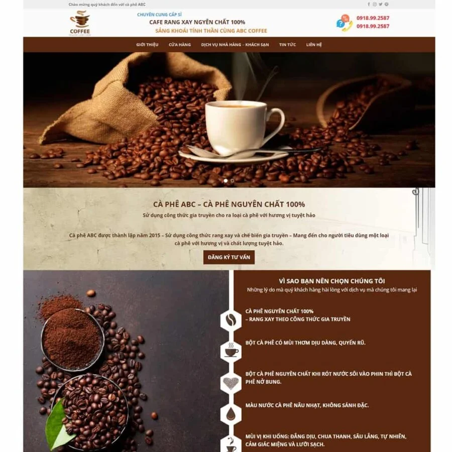 Thiết kế website bán cafe nguyên chất