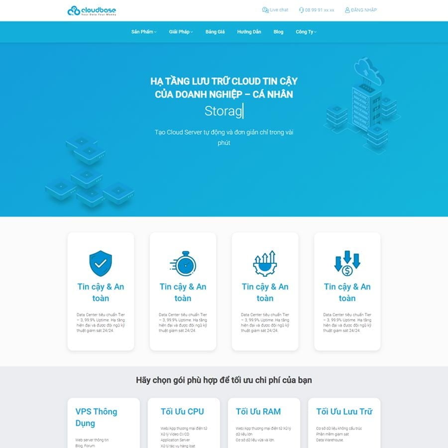 Thiết kế website dịch vụ Cloud Server