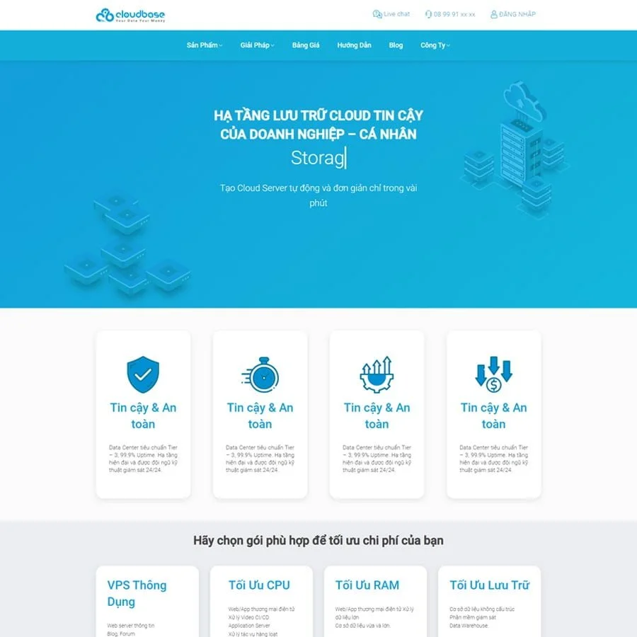Thiết kế website dịch vụ Cloud Server