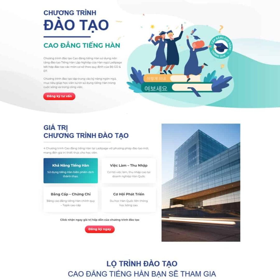 Thiết kế website Landing page đào tạo tiếng Hàn