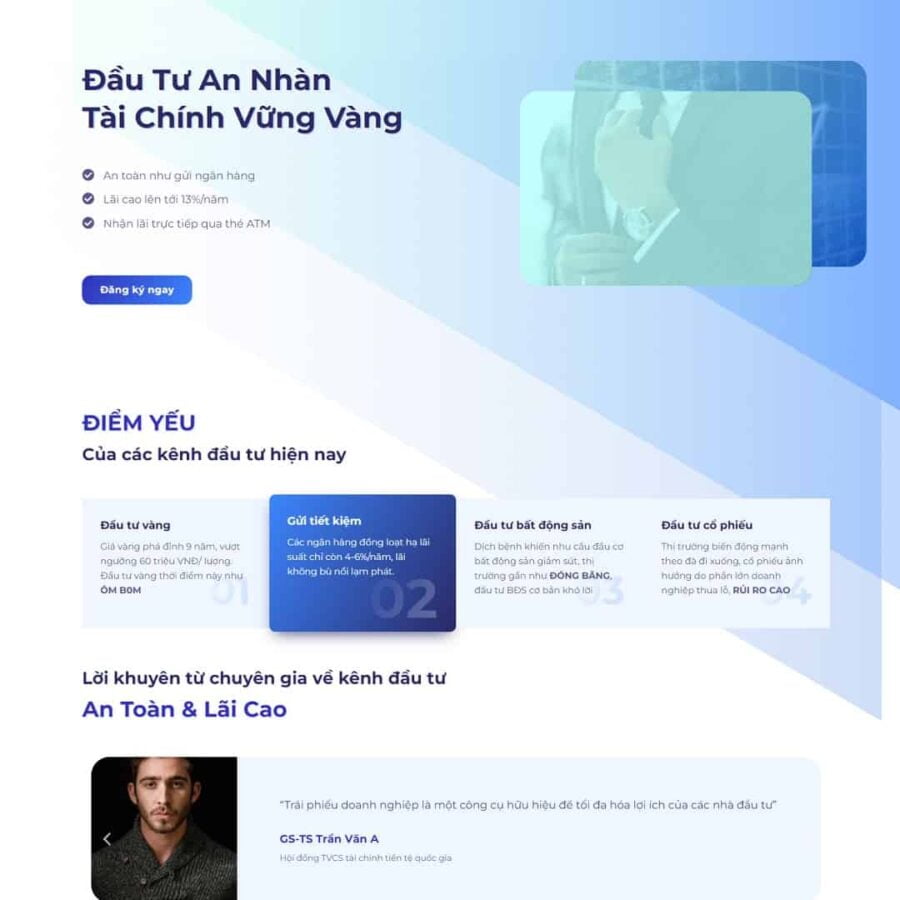 Thiết kế website landing page đầu tư trái phiếu tài chính
