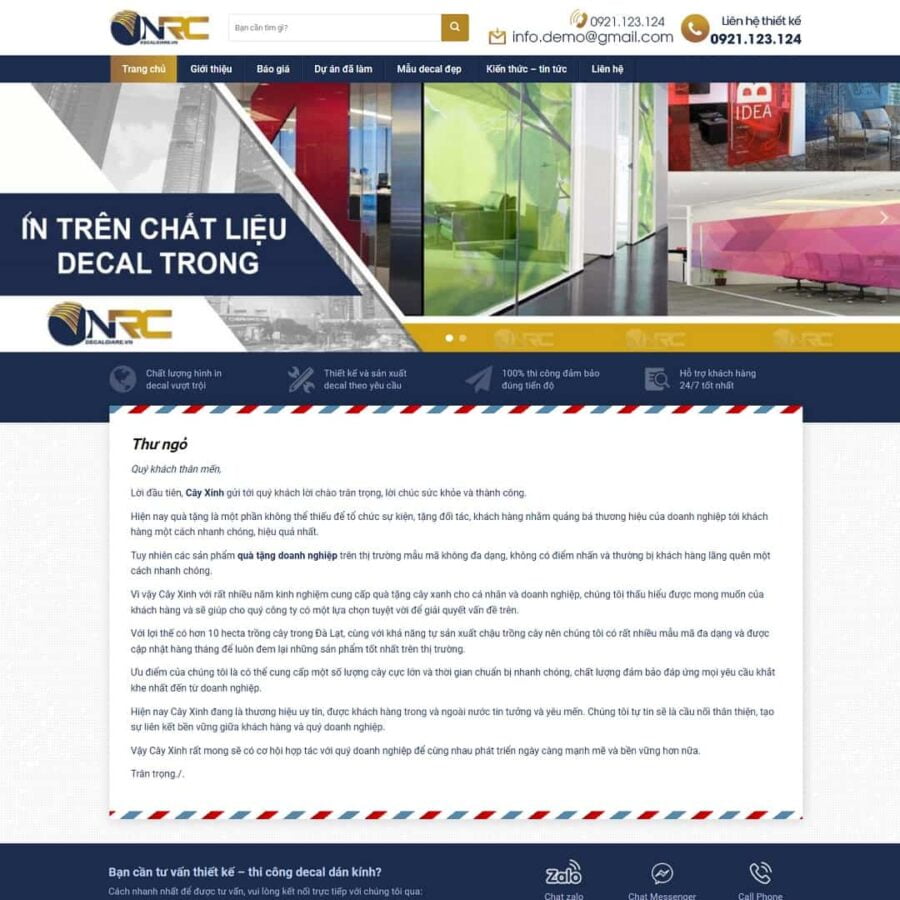 Thiết kế website dịch vụ thi công dán decal
