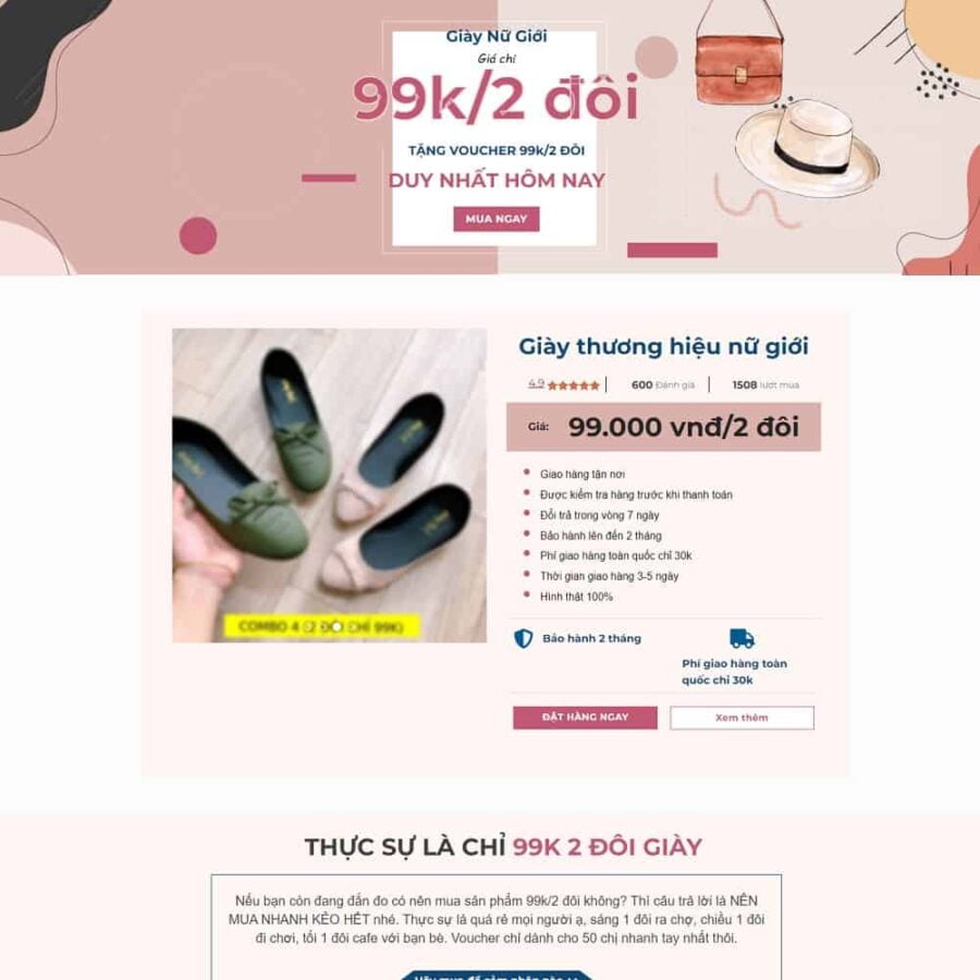 Thiết kế website Lading Page bán giày