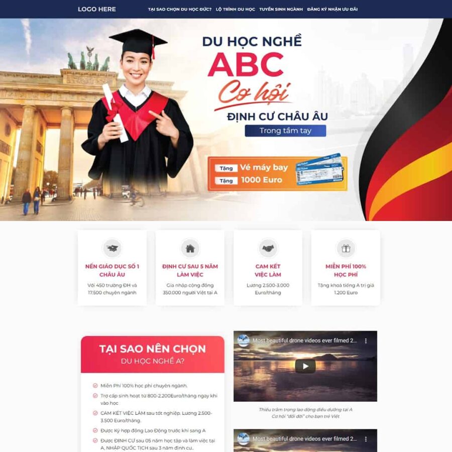 Thiết kế website landing page du học nghề