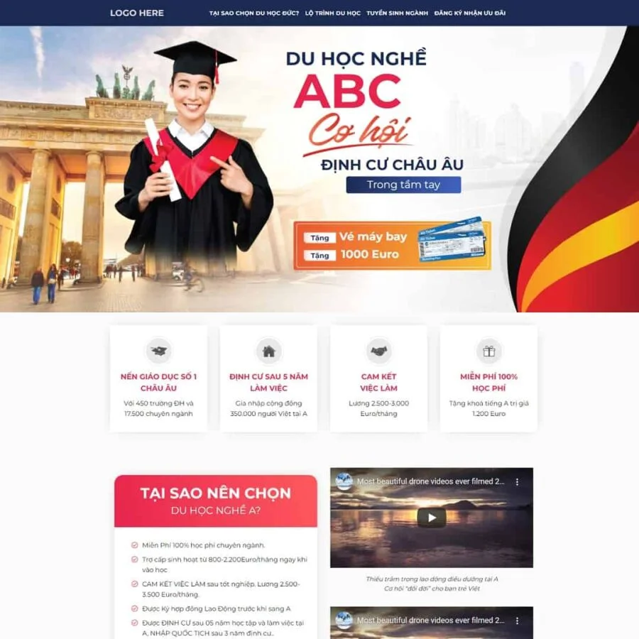 Thiết kế website landing page du học nghề