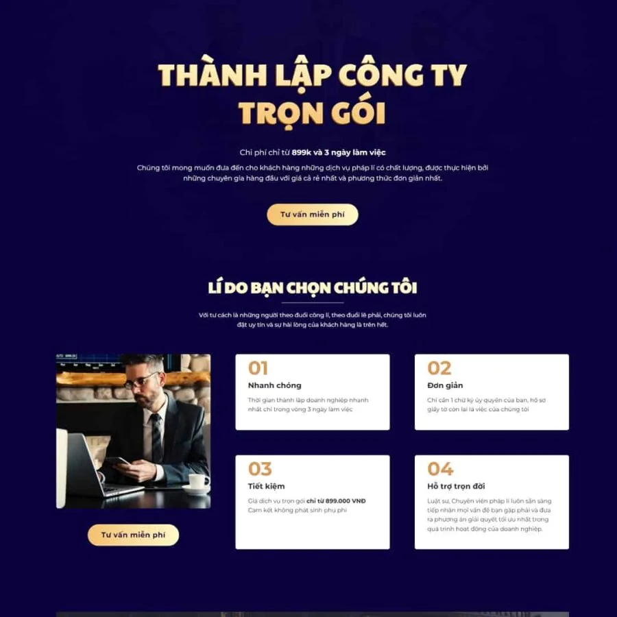 Thiết kế website landing page dịch vụ thành lập công ty