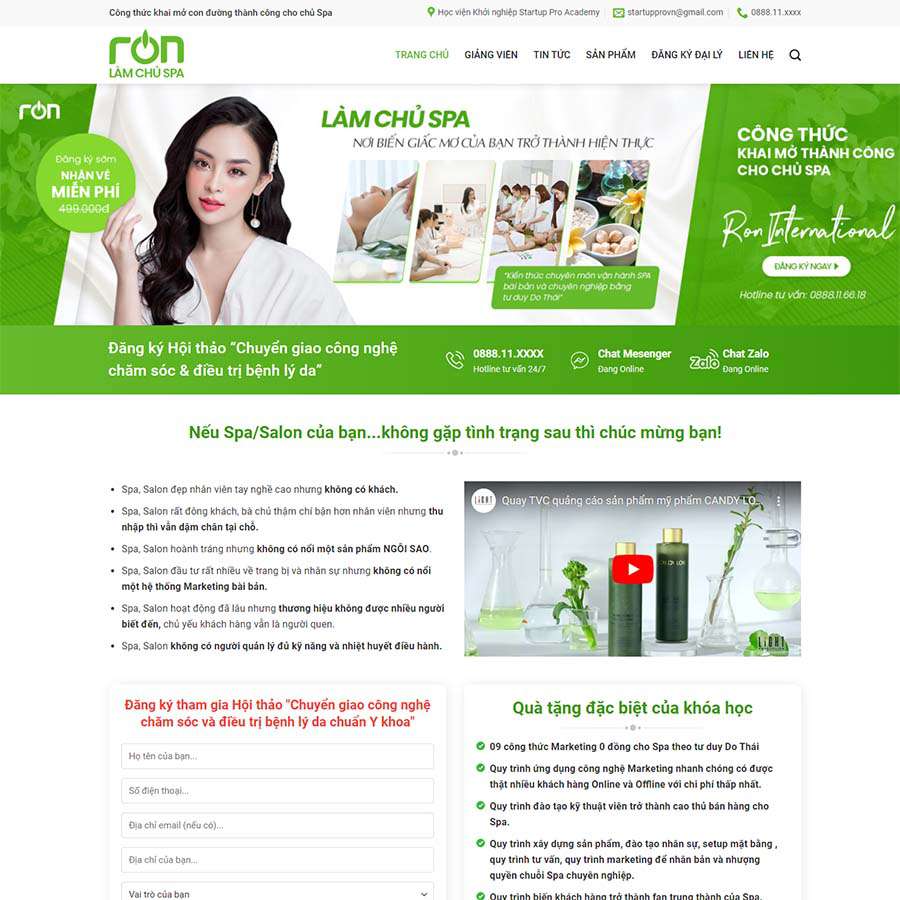 Thiết kế website đào tạo chủ Spa