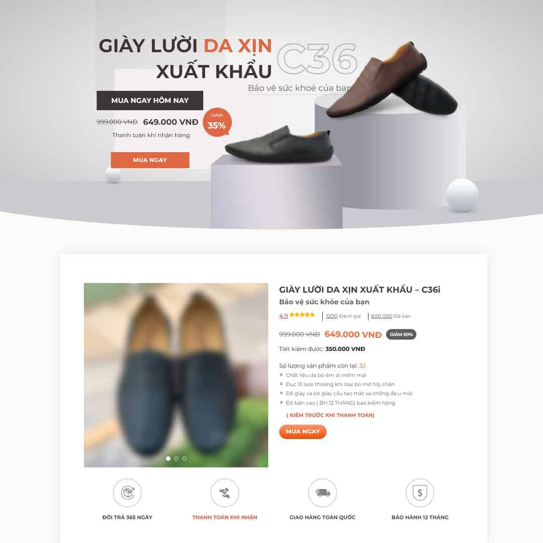 Thiết kế website landing page bán giày da