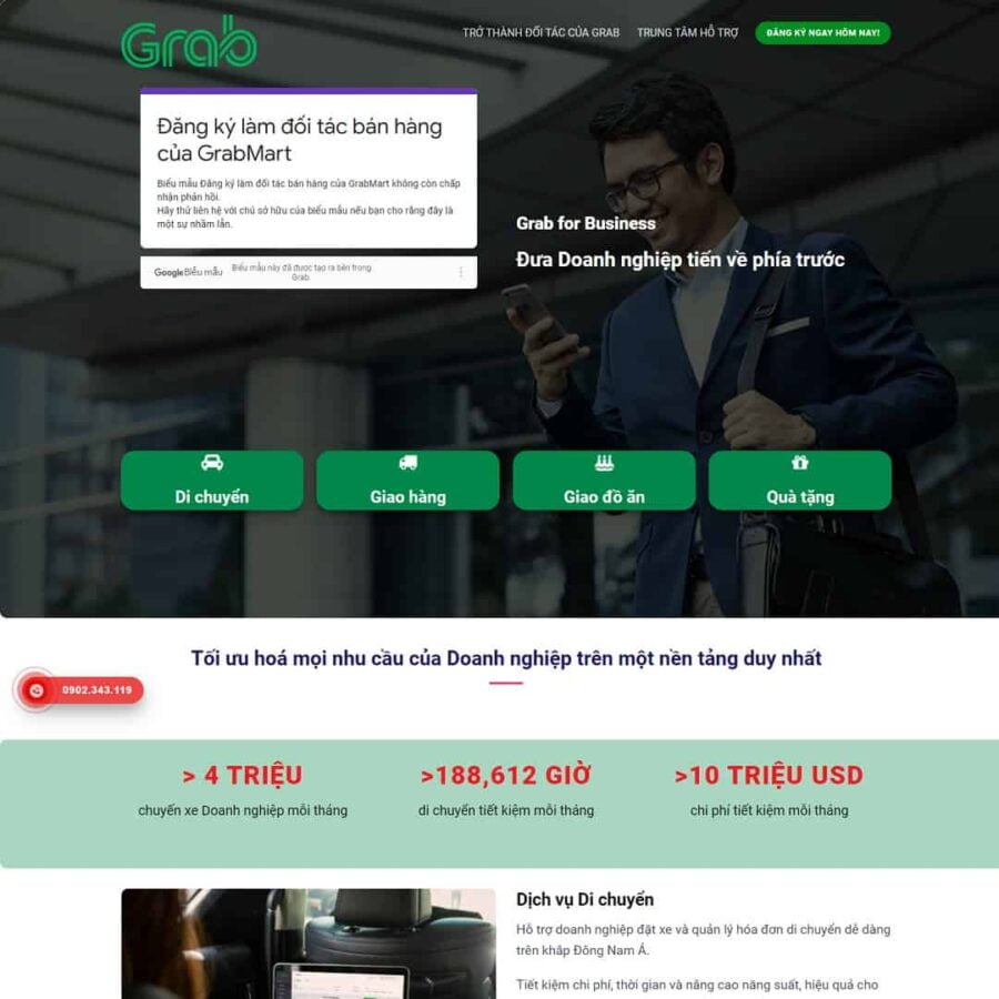 Thiết kế website landing page dịch vụ Grab