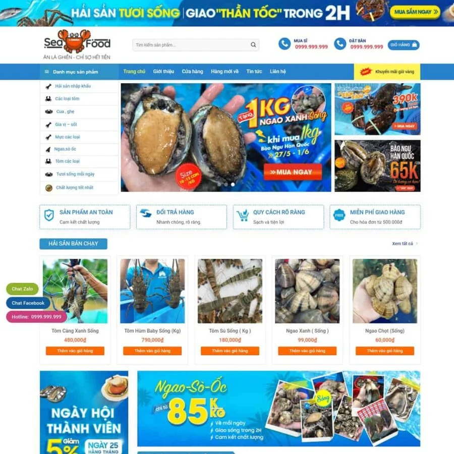 Thiết kế website cửa hàng bán Hải Sản