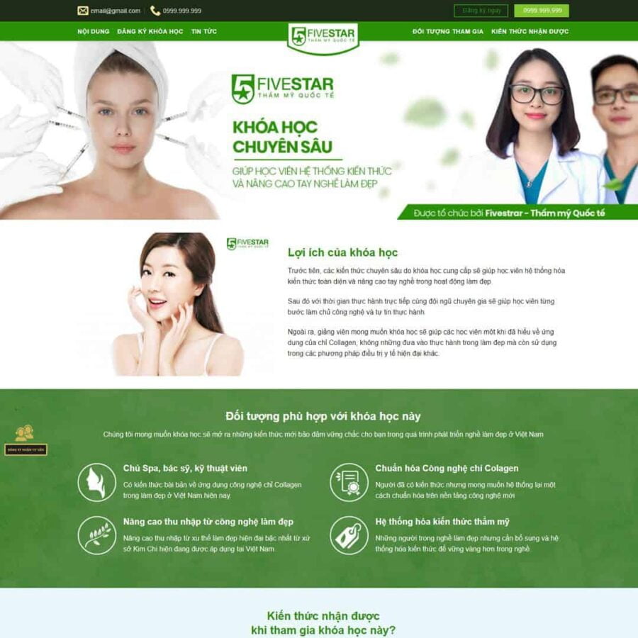 Thiết kế website giới thiệu khóa học làm đẹp