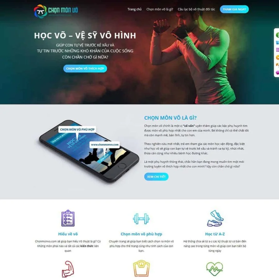 Thiết kế website Landing page giới thiệu lớp học võ thuật