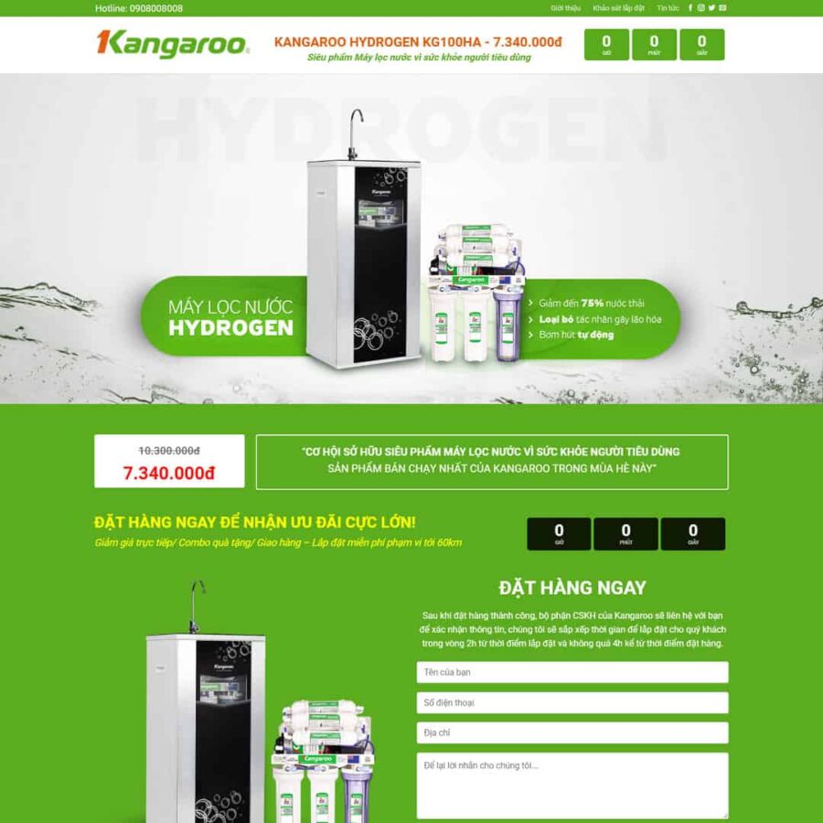 Thiết kế website lading page bán giới thiệu máy lọc nước
