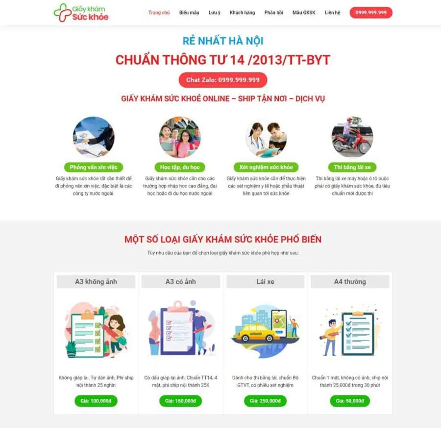 Thiết kế website landing page bán giấy khám sức khỏe