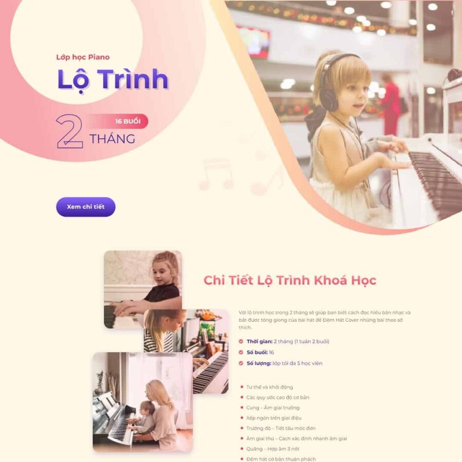 Thiết kế website landing page khóa học đàn Piano