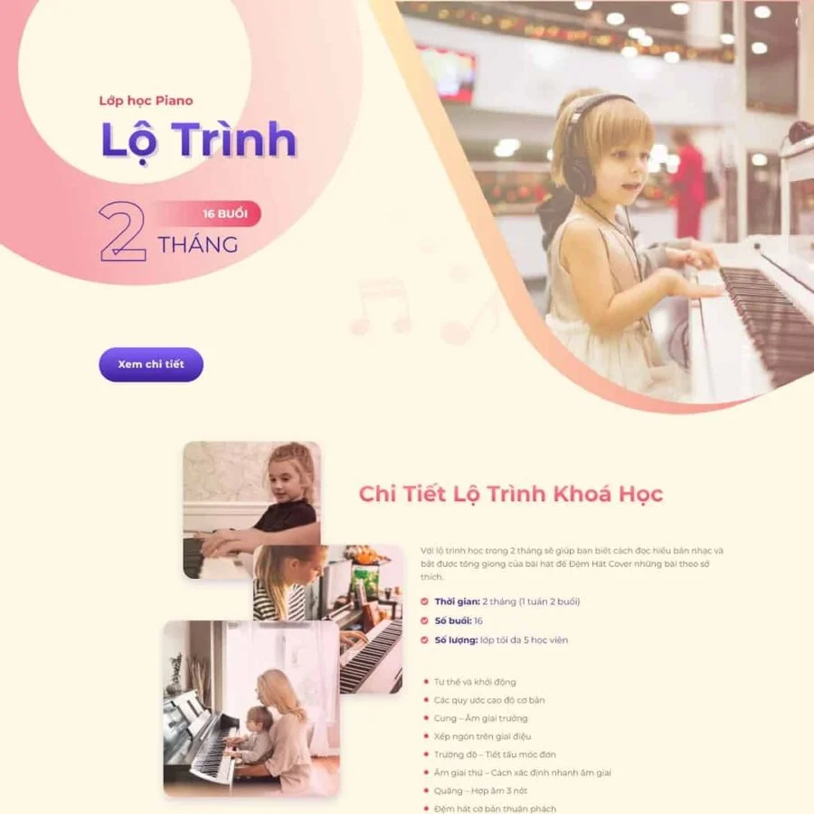 Thiết kế website landing page khóa học đàn Piano