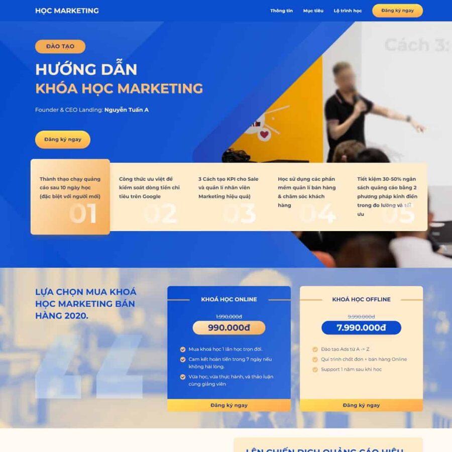 Thiết kế website landing page khóa học Marketing Online