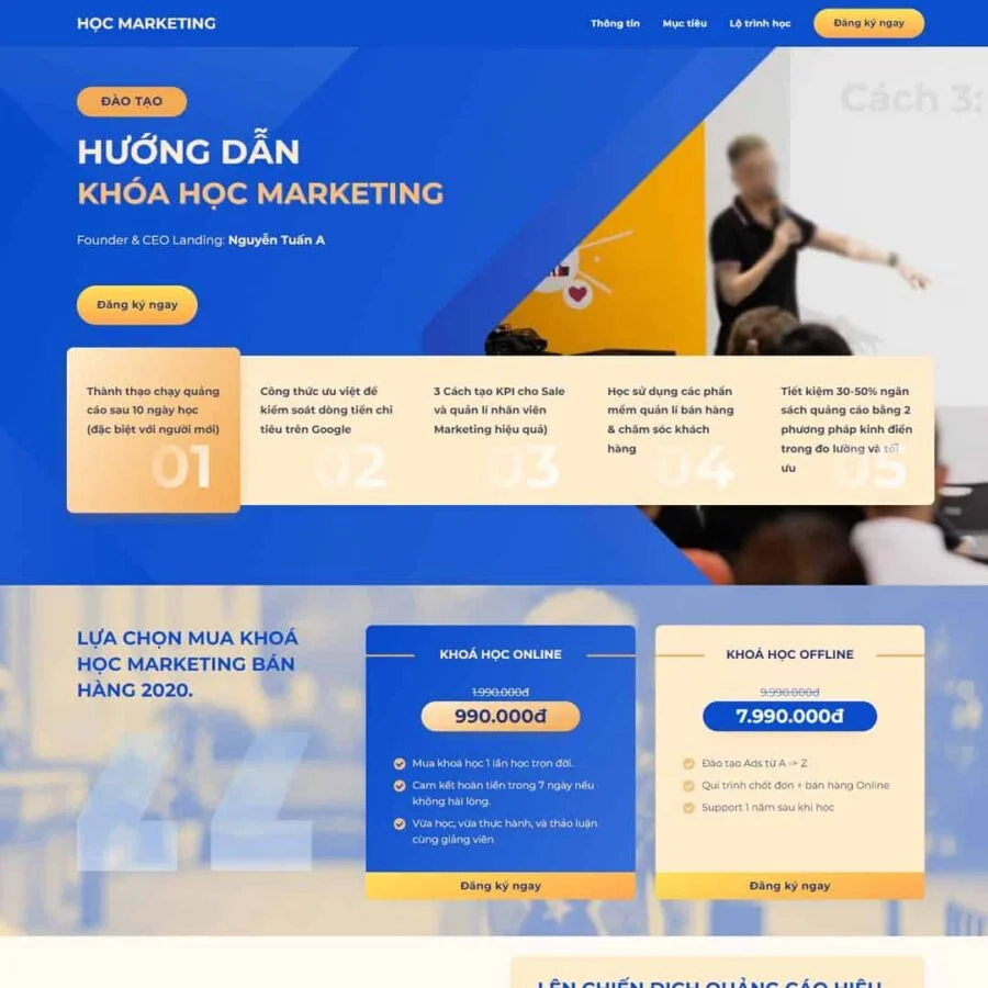 Thiết kế website landing page khóa học Marketing Online
