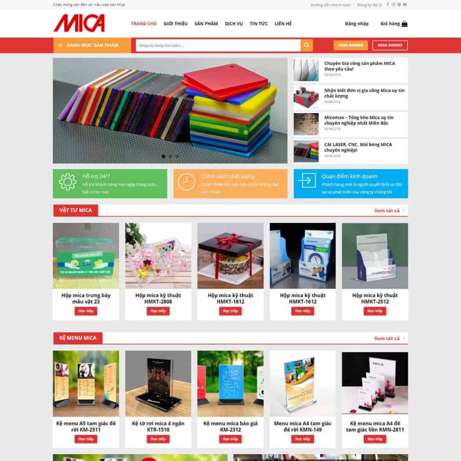 Thiết kế website bán sản phẩm từ mica
