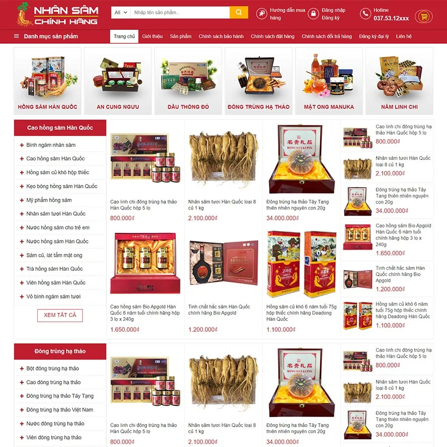 Thiết kế website bán nhân sâm