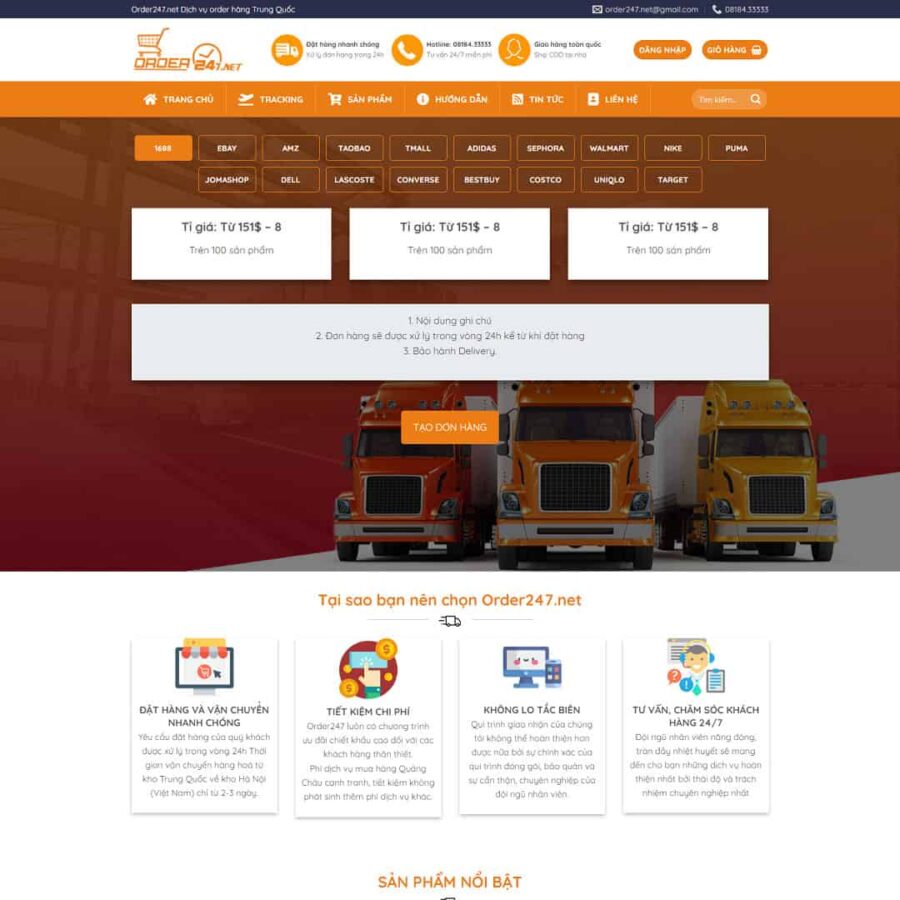 Thiết kế website dịch vụ order hàng