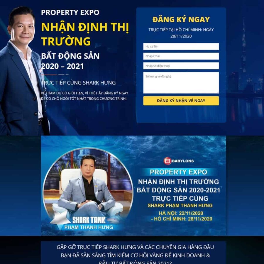 Thiết kế website Landing page tọa đàm shark Hưng