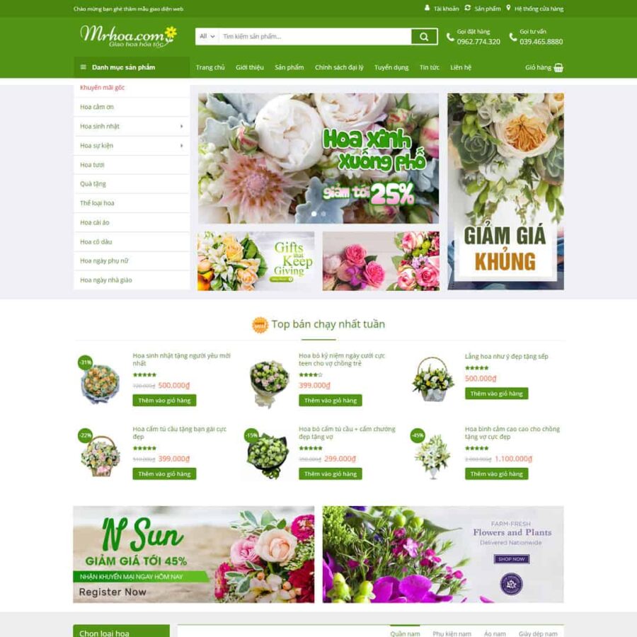 Thiết kế website cửa hàng bán hoa 01