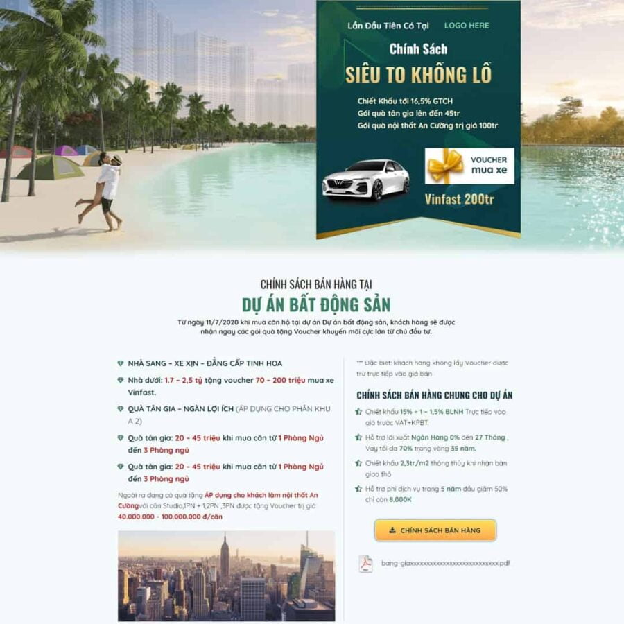 Thiết kế website landing page dự án bất động sản