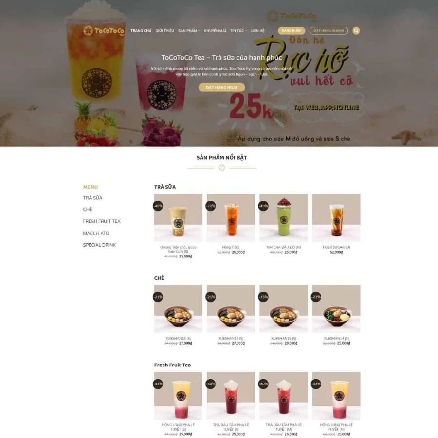 Thiết kế website cửa hàng trà sữa tocotoco