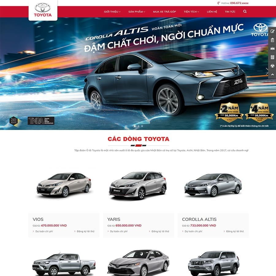 Thiết kế website bán xe toyota 03