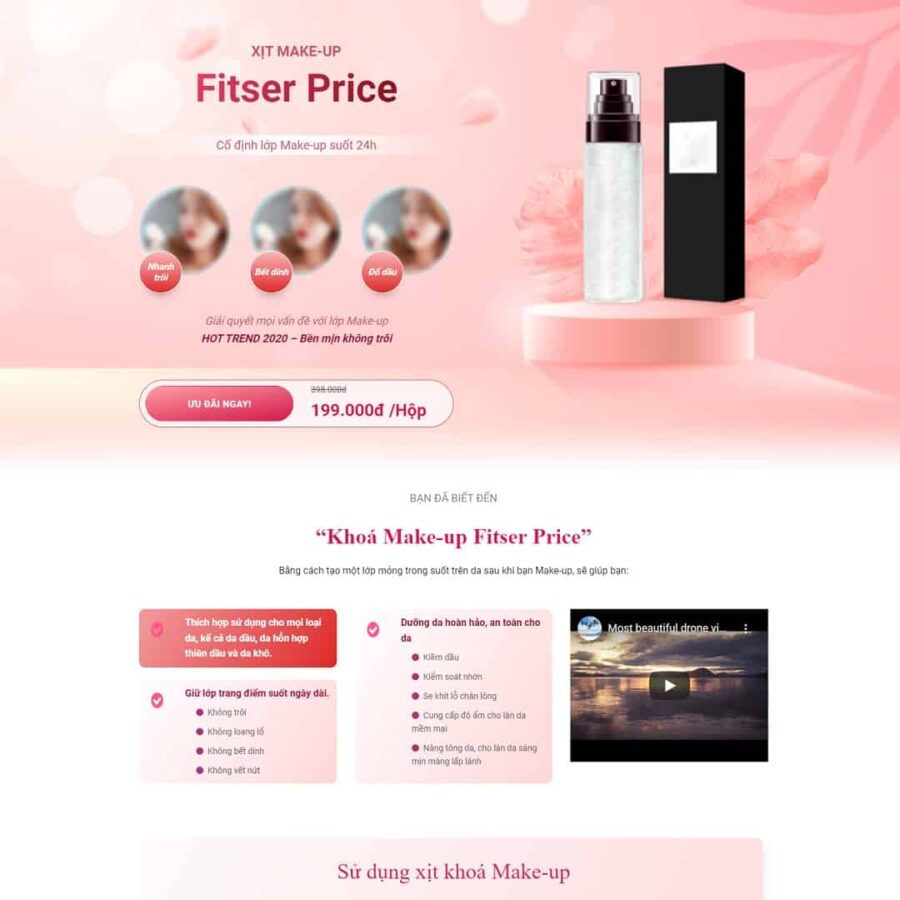 Thiết kế website Landing page xịt makeup